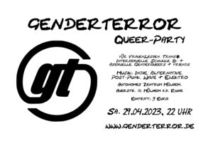 Partyplakat mit gt-Logo und den Veranstaltungsinformationen aus dem Text.